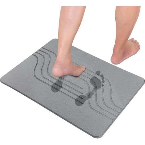Tapis de bain en pierre de terre de diatomée, super absorbant, séchage rapide, antidérapant, gris foncé, 40 x 60 cm (rectangulaire) (1/5)