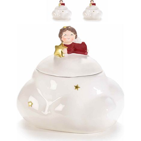 Barattoli natalizi in ceramica con angioletto a forma di nuvola 2 pezzi (1/3)