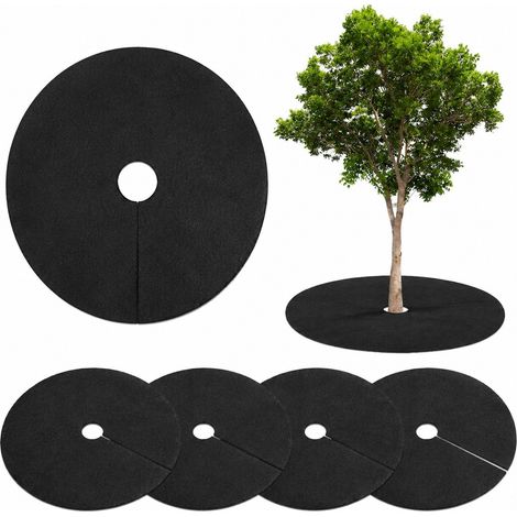 Paillis non tissé pour arbres, lot de 4 anneaux, tapis barrière anti-racines robuste, réutilisable pour le contrôle des mauvaises herbes en aménagement paysager (1/5)