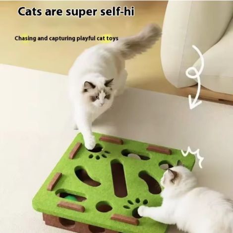 Interaktives Katzenlabyrinth-Spiel, lustiges Puzzle für Kätzchen, mit Glöckchenball, Filztunnel zum Buddeln, Spielzeug zur Selbstbeschäftigung – beiges Quadrat