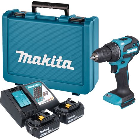 Taladro atornillador a batería Makita DDF 490 RFE de 18 V, 65 Nm, sin escobillas + 2 baterías de 3,0 Ah + cargador + maletín (1/5)