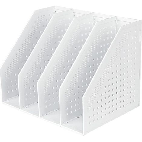 Faltbarer Zeitschriftenständer mit 4 Fächern, verstellbare Aufbewahrungsbox, Schreibtisch-Organizer, Buchstütze, Dokumentenhalter, Ständer, Ordner, Zeitschriften, Buchaufbewahrungsmodul, Ordner (Weiß) (1/3)