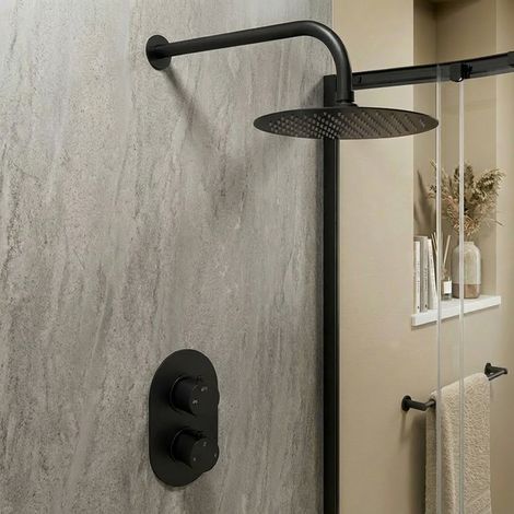 Signature Reflex Thermostatic Dual Concealed Mixer Shower with Fixed Shower Head - Matt Black