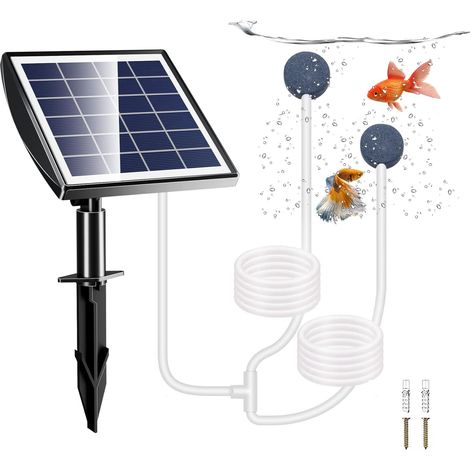 Pompe solaire Sauerstoffpumpe, aérateur solaire de 2 W pour étang avec batterie de secours de 2200 mAh, pompe à air hydroponique, convient pour la pêche en plein air, les étangs, les aquariums