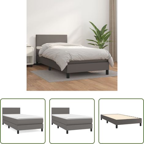 vidaXL Matratze -  Boxspringbett mit Matratze Grau 90x200 cm Kunstleder (1/5)