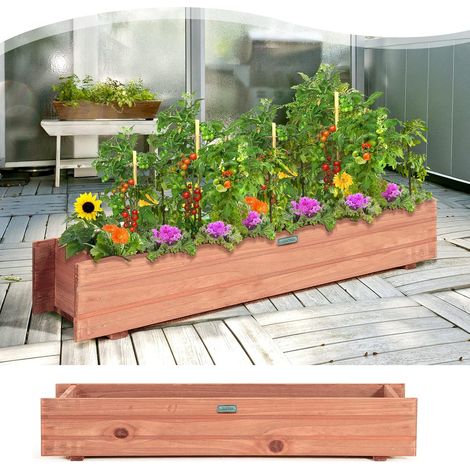 COSTWAY Hochbeet Holz, Gartenbeet 91,5 x 18 x 16 cm für Gemüse, Obst, Kräuter, Pflanzkasten Pflanzbeet für Garten, Rasen, Terrasse, Balkon, Keine Montage erforderlich, Braun (1/5)