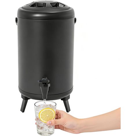 Distributeur De Boissons Isotherme 10L Fontaine À Boissons Chaudes Froides, Distributeur Jus Café Thé Acier Inoxydable Noir, Conservation 4-8H Avec Robinet Récipient Isotherme Pour cafés, buffets, hôt