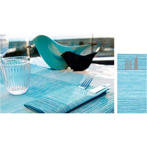 Set 40 Pezzi Tovaglioli da Tavola Carta Simil Tessuto Millerighe Cielo 40 x 40 cm (1/2)