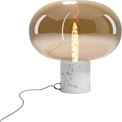 Lampada da tavolo MOONSTONE marmo bianco vetro ambra E27 (1/2)