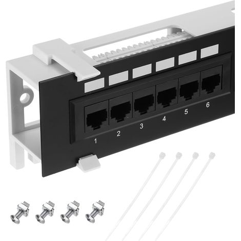 2.3" 12 Port Cat6 Patch Panel, Rack and Wall Mountable, for Network Servers, Multi-Terminal Services (1/5)