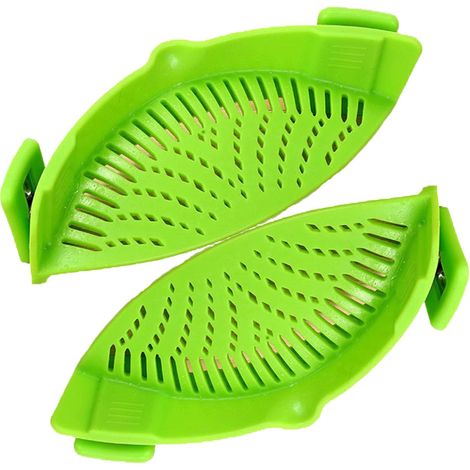 Passoire à Clip en Silicone Filtre à pâtes à Clipser Entonnoir pour Casserole Gadgets de Cuisine,égouttoir pour Spaghetti,pour Pâtes,Légumes,Nouilles,Casseroles2 pièces (Vert) (1/5)