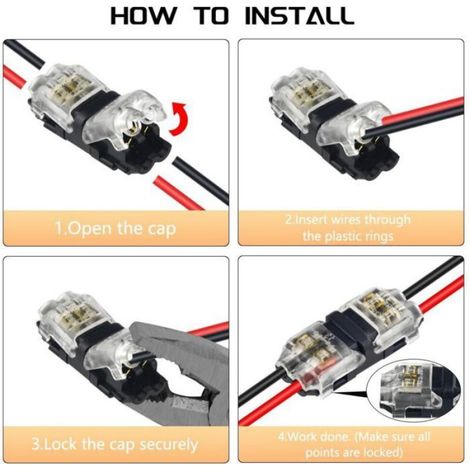 Connecteurs de câble basse tension sans soudure, lot de 15 à 2 voies, pour usage auto, compatible fils 18-22 AWG (1/4)