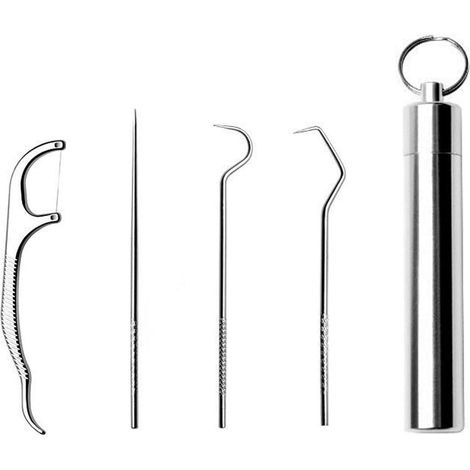 1 ensemble de cure-dents portables en acier inoxydable, cure-dents en métal avec porte-clés, boîte de poche (1/5)