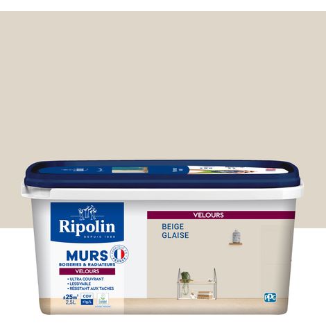 Ripolin – Peinture intérieure ultra-couvrante aspect velours 2,5L – Beige glaise – Pour murs, boiseries et radiateurs – Fabrication française