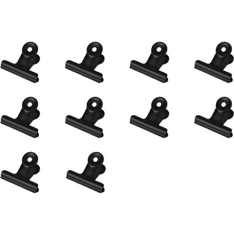 Lot de 10 pinces à papier métalliques de 50 mm, repliables, noires, pour documents, fournitures de bureau et scolaires. (1/5)