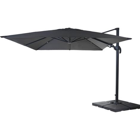 [NON UTILIZZATO] Ombrellone parasole decentrato HHG-395 orientabile 3x4m alluminio antracite girevole con base
