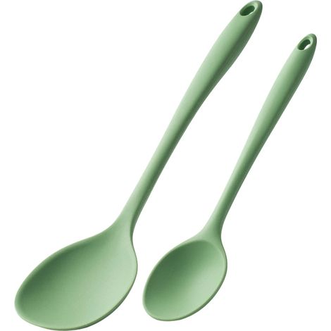 (Ensemble vert de 2 pièces) Cuillères à soupe en silicone, antiadhésives et résistantes à la chaleur, avec un long manche, adaptées à la cuisine domestique. (1/2)