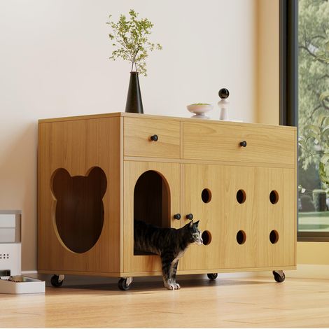 Mueble arenero para gatos 100x45x66 cm, tablero de partículas natural, ahorro de espacio – MEUBLIV (1/5)