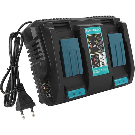 Doppel-Akkuladegerät mit USB-Anschluss DC18RD, passend für Makita BL1830 und BL1430 (14,4–18 V, EU-Stecker, 110–230 V) (1/5)