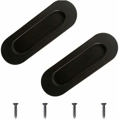Schrankgriffe, 2 eingelassene Schiebetürgriffe mit flächenbündigem Mechanismus aus schwarzem Edelstahl, oval, für Schubladenschränke (1/4)