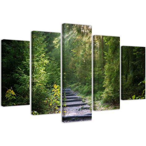 Quadri Quadro 5 pezzi Stampa su tela Foresta Natura Paesaggio verde - 200x100 (1/5)
