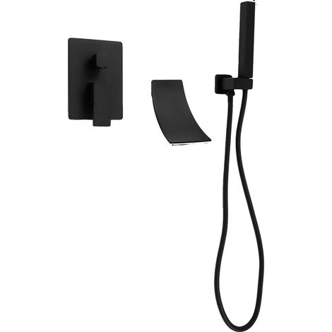 Conjunto de ducha moderno de pared, diseño ahorrador de agua, negro. (1/2)