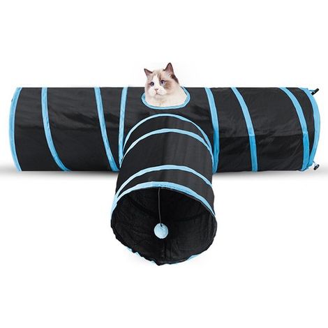 Tunnel per gatti, area giochi per gatti, percorso per gatti a tre corsie, area per gattonare, giocattolo per animali domestici, pieghevole, percorso per gatti a forma di T (1/5)