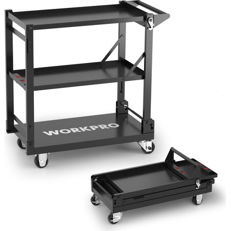 Workpro – Chariot à roulettes 3 en 1 – Chariot utilitaire pliable avec 3 niveaux de rangement – Capacité 96 kg – Roues pivotantes pour surfaces variées