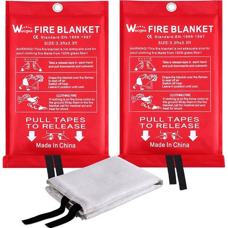 Couverture Anti feu de Survie Couverture Anti-feu en Fibre de Verre d'urgence pour Survie Protection Ignifuge Isolation Thermique 1m x 1m Applicable à Cuisine Barbecue Voiture (1/5)