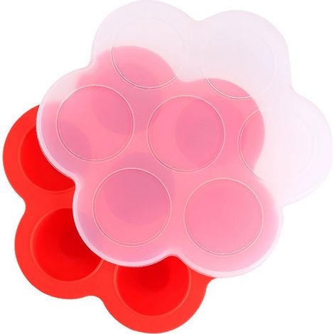 Bac de congélation pour aliments pour bébé, 7 compartiments, en silicone sûr, avec couvercle, rouge. (1/3)