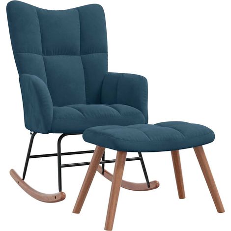 vidaXL Sedia a dondolo con sgabello in velluto blu (1/5)