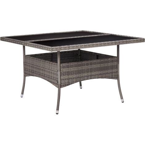 vidaXL Outdoor Dining Table Grey Poly Rattan and Glass