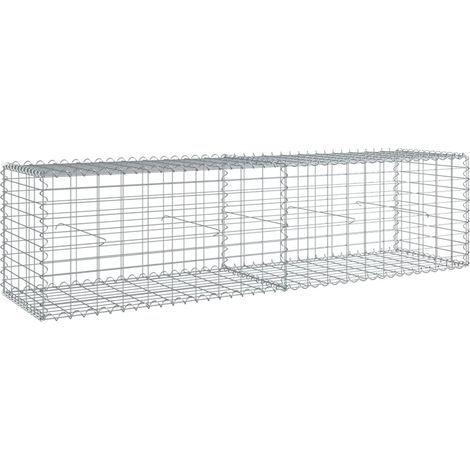 Panier gabion clôture cage mur de soutènement avec couvercle 200 x 50 x 50 cm fer galvanisé Argent