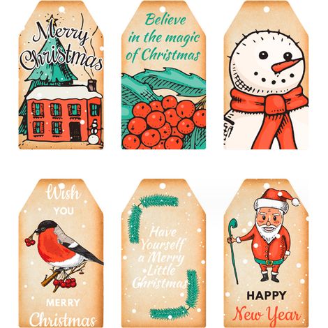 Etiquettes Cadeaux Noel - 60 Pièces 4 cm x 7 cm - Papier Cartonné Vintage - Pour Emballage Cadeaux Fêtes Maison Décoration Arbre - Lot Complet (1/5)