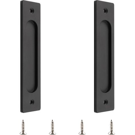 Poignée de porte coulissante rectangulaire encastrée, alliage d'aluminium avec vis de montage pour porte de grange coulissante, noir mat, 18 cm (1/5)