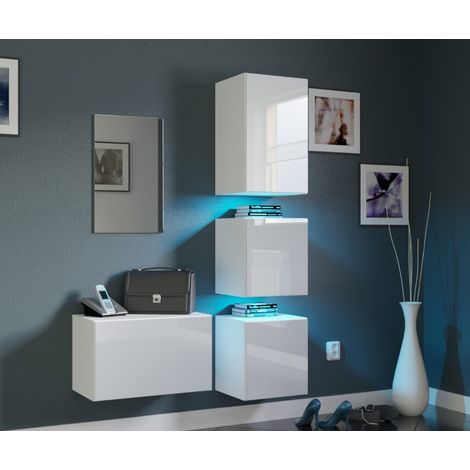 Ensemble de 4 meubles d'entrée muraux et un miroir F1, blanc (1/4)