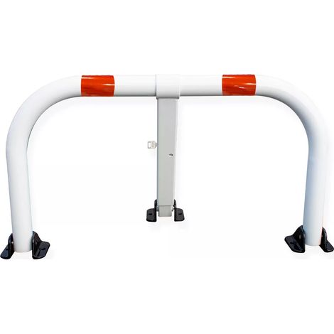 Arceau parking renforcé (50mm) blanc pieds noirs bandes rouges - anti-stationnement avec serrure (s'entrouvrant) (1/5)