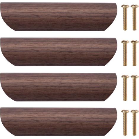 Poignée de Meuble en Bois 4Pcs Poignée de Tiroir Bouton de Porte Cuisine Poignées de Placard en Bois pour Cuisine Armoire Commode Tiroir, 96mm Distance Entre les Trous (Noyer Noir) (1/5)