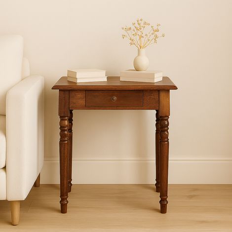 Bureau, en bois massif et bois, 1 tiroirs, brun foncé, surface de travail pratique, rangement fonctionnel, format pratique
