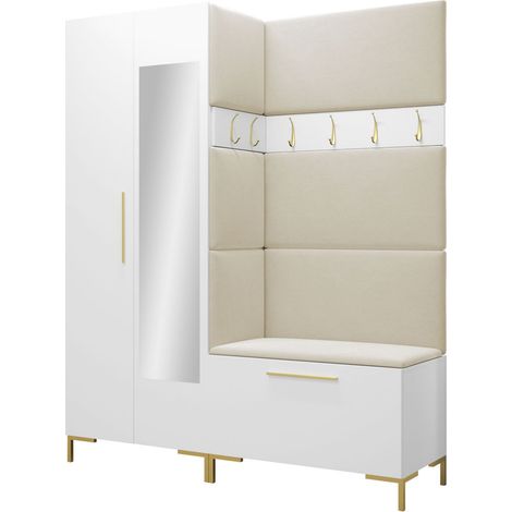 Meuble d'entrée Nomal IX, Polo 872, 196x158x46cm, Disponible, Stratifié, Tissu, Murale, À poser (1/5)