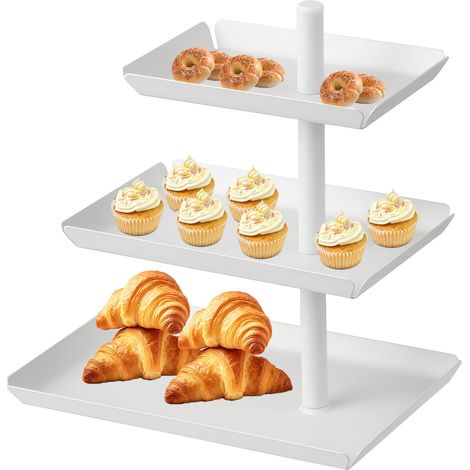 3 Étages Presentoir Gateau Acier, Plateau Pâtisserie Rotatif Blanc, Palette Gâteaux Métal Amovible, Plaque Alimentaire Carré pour Dessert,Biscuits, Fruits, Anniversaire Fête, Mariage, Buffet Evenement (1/5)