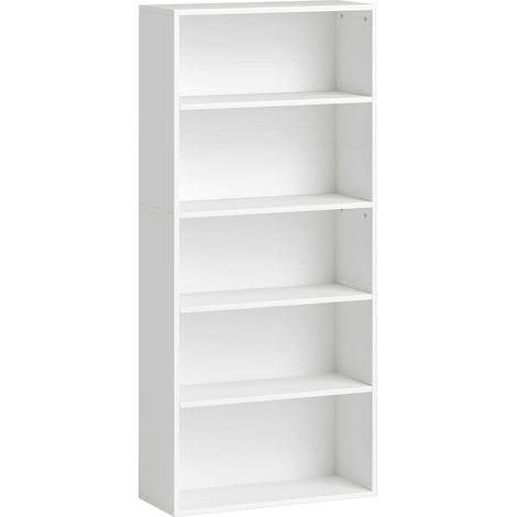 GagaBibliotheque 5 etageres avec 3 tablettes flexibles en bois 60x24x133,5 cm blanc (1/5)