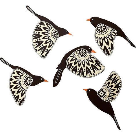 Set aus 5 Wanddekorationen aus Holz mit Darstellungen fliegender Vögel (schwarz) (1/5)