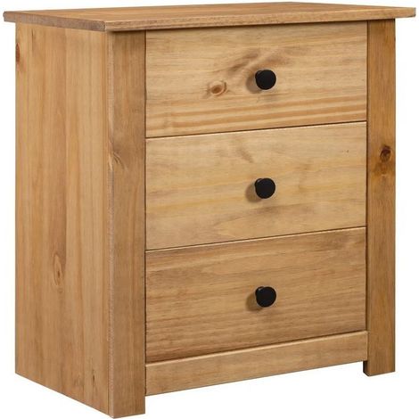 Table de chevet 3 tiroirs pin massif foncé Daryl (1/5)