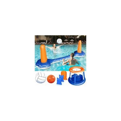 Ensemble de Volley-Ball Gonflable - Volleyball Gonflable Piscine Toy avec Basket-Ball Hoop Volley-Ball Filet Deux Balles Jeu de Natation pour Enfants Adultes (1/5)