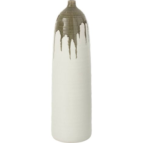 Vase bouteille vert olive et blanc en poterie - vert olive et blanc (1/4)