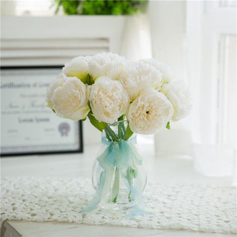 Pivoine artificielle, fausse pivoine, pivoine en soie, bouquet de mariage (blanc) (1/5)