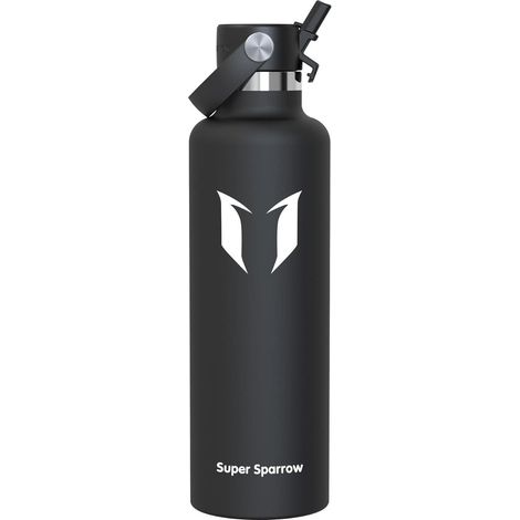 Trinkflasche Thermosflasche Strohhalm BPAfrei 500ml 1000 ml C- Schwarz (1/5)