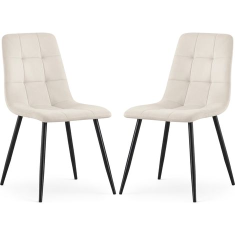 2er Set Samt-Polsterstühle, gesteppt NERO Beige mit schwarzen Beinen (1/5)