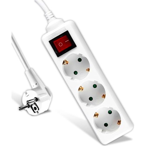 Multiprise 3 Prises avec Interrupteur et Câble 1,5m - Bloc Multiprises 3 Prises 16A Shuko pour Maison, Bureau, Magasin, Garage - 250V - Électrique - Compact et Pratique - Blanc (1/5)